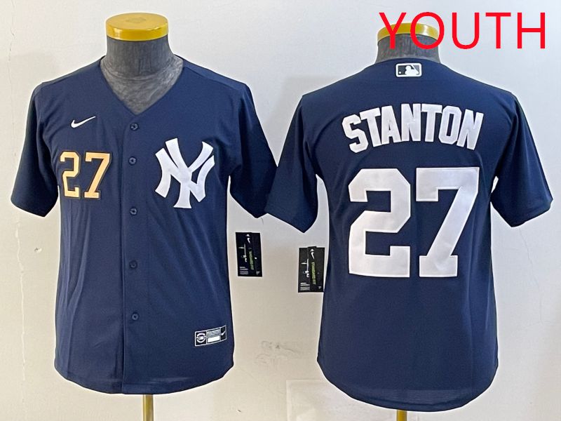 Youth New York Yankees #27 Stanton Blue Game 2025 Nike MLB Jersey style 3